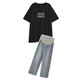 Minchao Glenn, schwangere Frauen, die ihren Bauch bedecken, ohne ihre Schwangerschaft Top losen Modeanzug Sommerhose Zweiteiler Set für Frauen Sommer neuer Stil schwarzer Top + Jeans L.