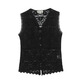 Chaleco de encaje de cuello en V yanxun huecos para mujeres en diseño de verano, el exterior y el interior sin mangas, la camisa delgada y delgada, l Black L