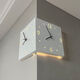 Xinkuashi 2025 new double-sided corner clock clock wall clock fashion internet celebrity creative simple wall traceless nail living room wall clock Arctic white plus induction lamp (battery version) 26cm