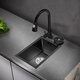 PULT Black Nano Kitchen Balcony Bar Handmade Small Sink Single Tank 304 Stainless Steel Washing Basin Mini Washing Pot With 6193 Round Faucet Full Set 450x400mm