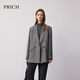 PRICH 100% sheep wool fashionable double-breasted plaid suit 2025 winter new mid-length coat new year 19 black L 170