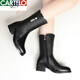 Cartelo True Cuero suave Botas de tubo de medio de cuero Femenado e invierno Nuevas botas de martin calientes Martin Heel Tacón grueso Botas de algodón para mujeres Botas de nieve Brown 37