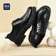 Heilan House Men's Shoes Autumn New Business Casual Leather Shoes Men's Hand Scratched Pattern Soft Surface Soft Wear-Resistant Formal Derby Shoes Men's Fashion Black Four Seasons Ready Stock 40