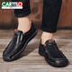 卡帝乐鳄鱼（CARTELO）春季时尚潮鞋男士真皮软底休闲皮鞋英伦百搭透气豆豆鞋男款 黑色【9918四季款】 38