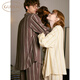 Gukoo Couple Pajamas Women's Autumn New Style Boom Puppy Maillard Striped Lapel Pajamas Men's Home Clothes for Boyfriend A Couple Striped Suit M for Boys