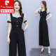 皮尔卡丹（pierre cardin）短袖雪纺阔腿连体裤套装女2024年新款时尚气质夏季薄款一体连衣裤 【1098%23】杏色 连体裤 L 建议105-115斤