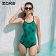 ZOKE women's casual one-piece triangle swimsuit professional racing sports hot spring swimsuit female 123501135 dark green L