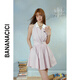 Banana Cici 2024 Summer Nuevo francés Retro Contraste Release Single Sleeveless Camiseta Vestido C242LY695 Vermicelli S