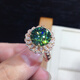 DidiZoo Blue Green Imitation Moissanite Ring Fire Sparkling Open Ring White Gold 3 Carat Opening Adjustable