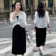 Suluolina (suluolina) 2025 Summer de primavera y otoño Summer Nuevo vestido de dos piezas para mujeres pequeños con ropa de temperamento de moda camisa gris + falda de honda negra XL 115-125Jin [Jin iguala 0.5 kg]
