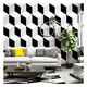 Qianhuinong 3 Fondo tridimensional Papel de pantalla de pared de la pared en blanco y negro Estilo industrial Nórdico Líneas geométricas Patrón de ropa Barber Shoppaper 3271 Grid tridimensional (material de PVC impermeable y duradero) Solo fondo de pantalla)