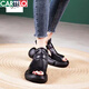 CARTELO leather sponge cake thick-soled retro handmade hollow sandals 2025 summer new wedge open-toed fish mouth Roman sandals dark brown 38