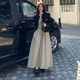 Ono seven-day square collar autumn long-sleeved dress for women French temperament high-end tea waist-retracting and slimming A-line long skirt card color long-sleeved dress M
