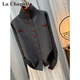 La Chapelle Korean style gray half turtleneck knitted cardigan for women 2025 autumn and winter new fashion versatile bottoming top gray L