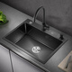 
PULT black kitchen nano sink stainless steel washing basin handmade single tank 304 washing basin dish sink under the counter Deluxe full set (with 6193 hot and cold faucet) Regular model 500x400