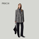 PRICH 100% sheep wool fashionable double-breasted plaid suit 2025 winter new mid-length coat new year 19 black L 170