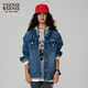 Teenie Weenie Bär Herbst Einfacher loser lässiger Retro -Denim Kurzjacke modische, lockere weibliche mittelblaue m (165)