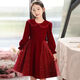 Disney Girls Dress Velvet Children's Skirt Red Princess Dress Host Performance Clothes Autumn and Winter Long Sleeve Plus Velvet Red Regular 130