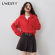 L.WEST Red Sweater Women's 2025 Winter New Atmosphere Temperament Lapel Loose Slim Pullover Top Red M 100-110Jin Jin is equal to 0.5 kg