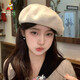 Scarecrow Beret 2024 Autumn and Winter New Wool Fashion Big Head Hat Retro Face-Showing Little Painter Hat Beige Milky White - Upgraded Big Head Circumference (Suitable for 56-62 Big Head Circumference) One Size