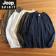 JEEP SPIRIT heavyweight cotton T-shirt men's long-sleeved inner Japanese retro bottoming shirt loose trendy T-shirt top new Henry shirt military green M