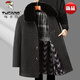 Woodpecker (TUCANO) windbreaker dad winter velvet thickened coat woolen coat middle-aged and elderly 40-60 years old men's clothing mid-length cotton coffee gray 2XL