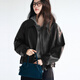 Eifli (eifini) Eifli retro style loose temperament leather jacket short jacket for women new versatile fashionable jacket for women black S
