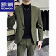 ROMON men's suit jacket, high-end, handsome, Korean version, slim fit, British yuppie business casual groom's suit, trendy dark green suit + vest + pants, two buckles M 100-115 Jin Jin is equal to 0.5 kg
