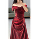 Wutuo one-shoulder toast dress burgundy wedding evening dress female host engagement banquet light luxury bride burgundy M