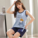 Liushan Summer Women's Pajamas Set Sleeveless Shorts Plus Fat 200 Jin [Jin equals 0.5 kg] Large Size Pure Cotton Sleeve Summer Women's Vest Home Suit Watermelon Red Vest Q1365 Coffee Cloth Bear 2XL Standard [125-to 135 Jin [Jin equals 0.5 kg]]