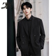 DK Brand Men's Suit Suit Men's Spring and Autumn Loose Handsome Suit Jacket Casual Engagement Wedding Dress Forest Black Jacket + Pants S