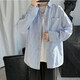 Bai Mingchen Blue und White Striped Shirt Herren neuer Herbst Longleved Trendy Shirt Hong Kong Style High-End-Freizeitpaar vielseitiger Jacke Blau L [Vorgeschlagen 110-130jin [Jin ist gleich 0,5 kg]]