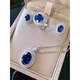 Reza Sapphire Set Ring Necklace Earrings Three-piece Set Tanzanite European and American Temperament Light Luxury Women's Pendant Versatile Jewelry Sapphire Necklace