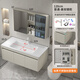 
Haisongda thickened stainless steel bathroom cabinet combination ceramic integrated widened basin small household wash basin bathroom wash basin cabinet milk color 12053cm main cabinet + beauty ordinary mirror cabinet free upgrade pull tap