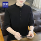 Romon pure cotton 7-quarter sleeve T-shirt for men short-sleeved summer thin Chinese style men's stand-up collar half-sleeved cotton shirt outfit 1899 black L
