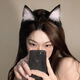 Christmas cat ear headdress, cute adult hairband, plush animal ear hairpin, cos music festival, cute female Halloween, black and white cat girl hairband