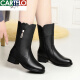 Cartelo True Cuero suave Botas de tubo de medio de cuero Femenado e invierno Nuevas botas de martin calientes Martin Heel Tacón grueso Botas de algodón para mujeres Botas de nieve Brown 37