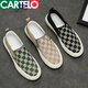 Cardile crocodile chaussures en toile à enfiler chaussures d'été respirantes paresseuses chaussures de haricots à la mode japonaise chaussures en tissu décontracté mocassins en damier 9227 blanc vert 39