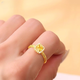 Shixi 999 gold ring female small sugar cube yellow diamond ring for girlfriend imitation gold engagement wedding three gold jewelry