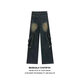 Kefeiwo American High Street Vibe Retro Heavy Industry Old Wäscheles Jeans Deconstruction Spleißdesign Gerade Weitbeinhöfe Clh-T1695 Blau (mit Gürtel) 2xl (empfohlenes Gewicht 135-150jin [Jin gleich 0,5 kg]))