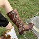 
Feyuega Knight Boots Women's Retro Maillard Thick Heel Belt Buckle Martin Boots But Knee Boots New Western Denim Boots Brown 37