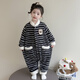 Cool sheep children's one-piece pajamas winter warm flannel children's baby sleeping bag winter thickened girls striped home clothes dark gray 140