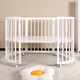 Happy Schwangerschaft High-End-Krippe bewegbares massives Holz kleines Bett Spleiß großes Bett 0-6 Jahre altes Neugeborenes Babybett Cradle Multifunktionales Bett + braune Matte + großer Tupfen 4-teiliger Set + Quilt