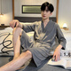 Yu Zhaolin nightgown men's pajamas men and women same bathrobe spring and summer simple waffle home clothes long
