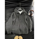 Si Yan Internet celebrity Douyin dark gray Henry collar hooded sweater for men autumn and winter American lazy style sweater half cardigan coat dark gray upgraded version L 120-140Jin Jin equals 0.5 kg