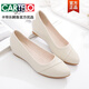 CARTELO crocodile wedge shoes for women 2025 new spring and autumn versatile work women's shoes summer style mother's shoes soft leather soft sole bean shoes apricot 34