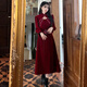 YIOU Cheongsam Toast Wear Bridal Autumn and Winter Engagement Evening Dress Skirt for Women Red Chinese Velvet Feel Autumn and Winter 3507 Red S