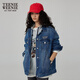 Teenie Weenie Bär Herbst Einfacher loser lässiger Retro -Denim Kurzjacke modische, lockere weibliche mittelblaue m (165)