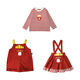 Youyou Girl Cartoon Overalls süße Kaninchen-Pommes Sticked Striped T-Shirt Baby Spring Fashion süßer Gurtrock T-Shirt rot und weiße Streifen (C2694) 80 cm