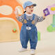 Dudu baby denim overalls spring and autumn new boys' pants spring style girls' trousers children's spring VIP denim blue 90